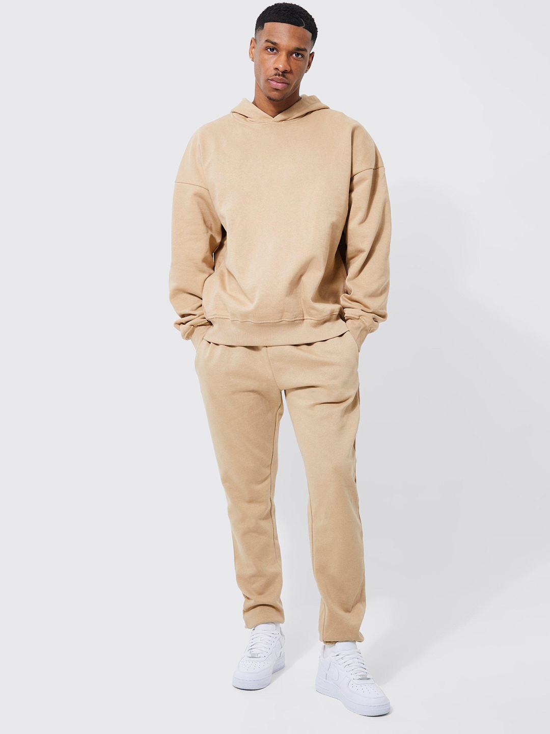 

boohooMAN Heavyweight Oversized Hooded Tracksuit, Beige