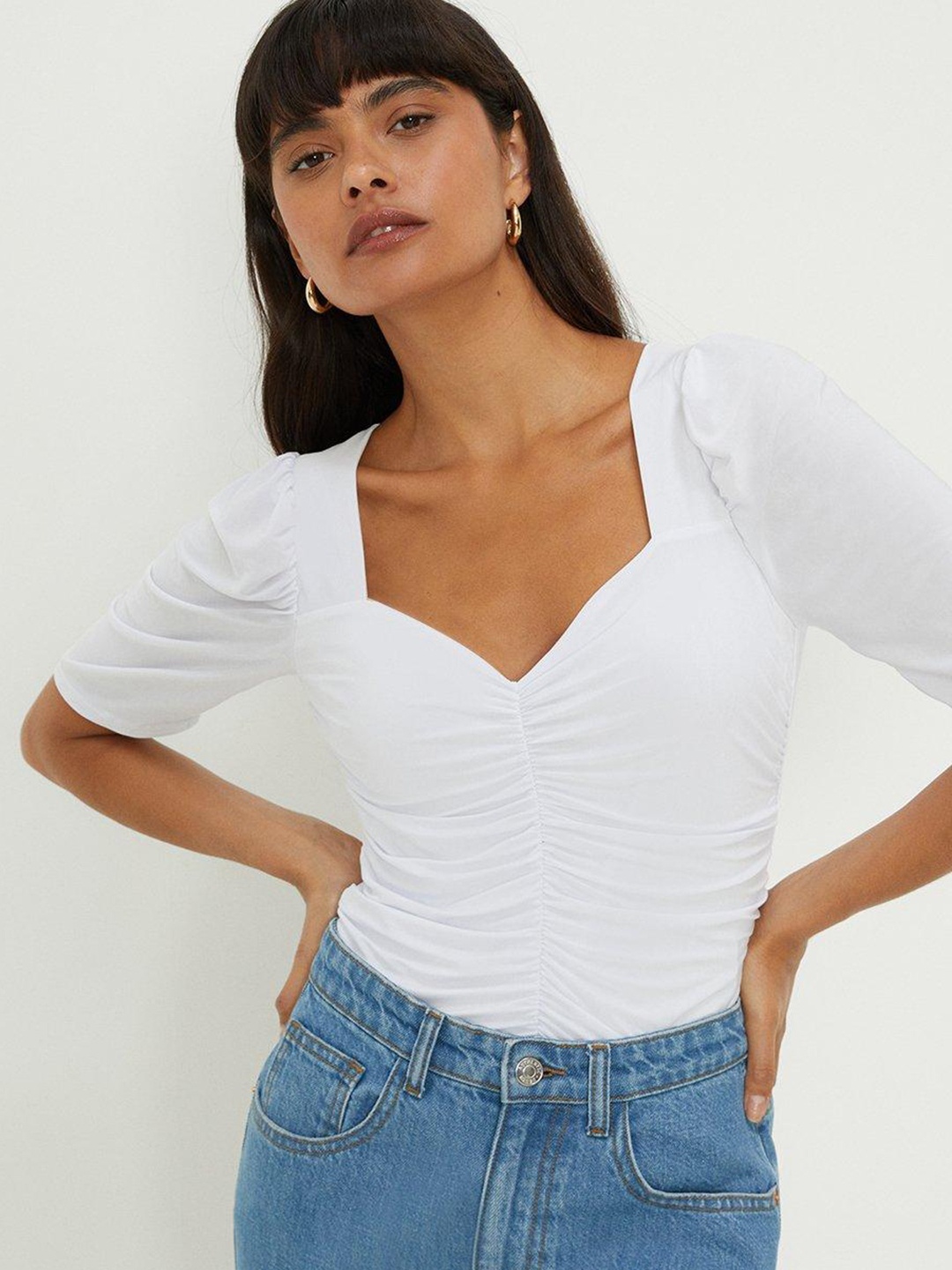 

DOROTHY PERKINS Ruched Sweetheart Neck Top, White