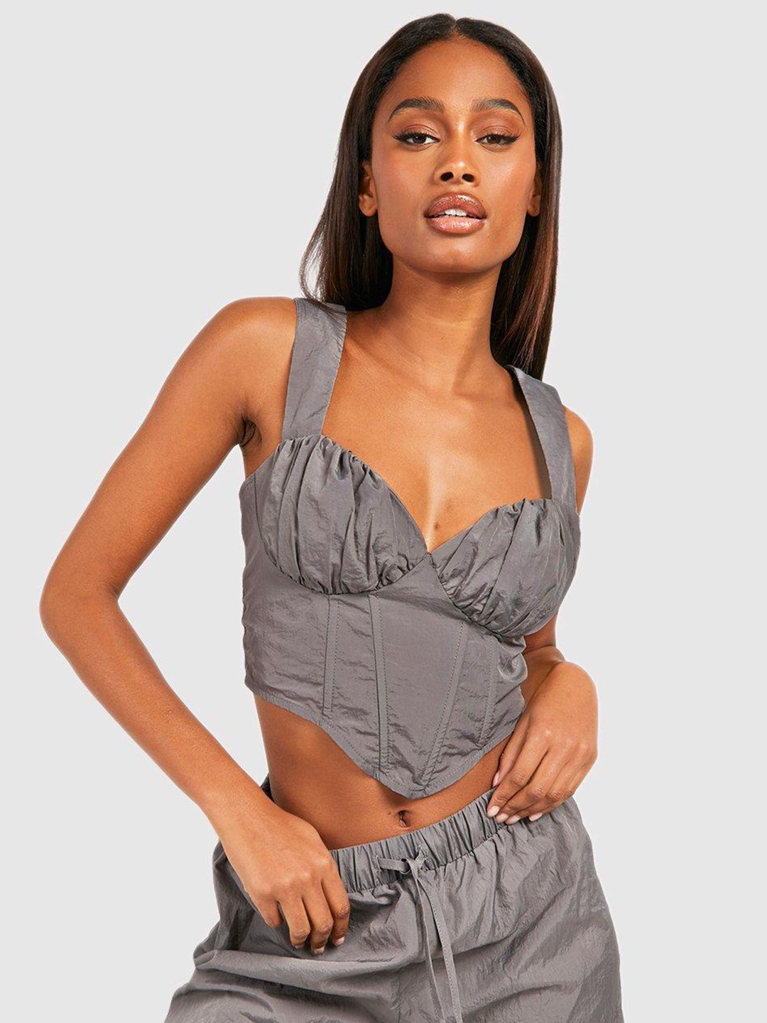 

Boohoo Corset-Style Crop Top, Grey