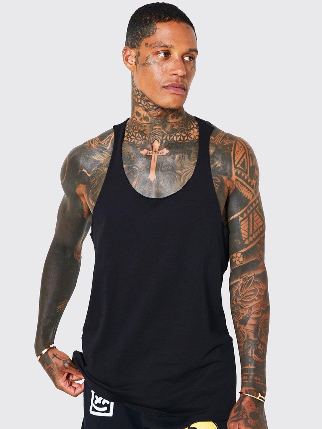 

boohooMAN Racer Back Pure Cotton T-shirt, Black