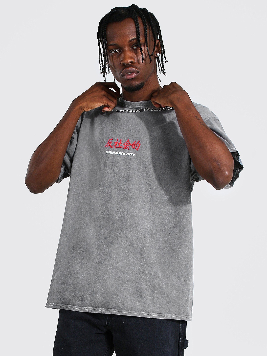 

boohooMAN Typography Printed Pure Cotton Oversized T-shirt, Grey