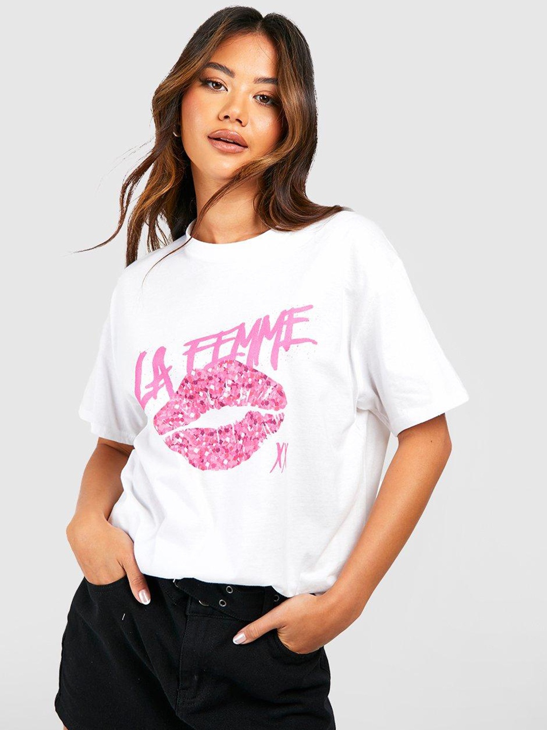 

Boohoo Pure Cotton Printed Drop-Shoulder Oversized T-shirt, White