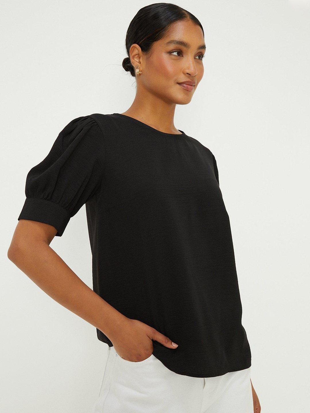 

DOROTHY PERKINS Solid Puff Sleeve Top, Black