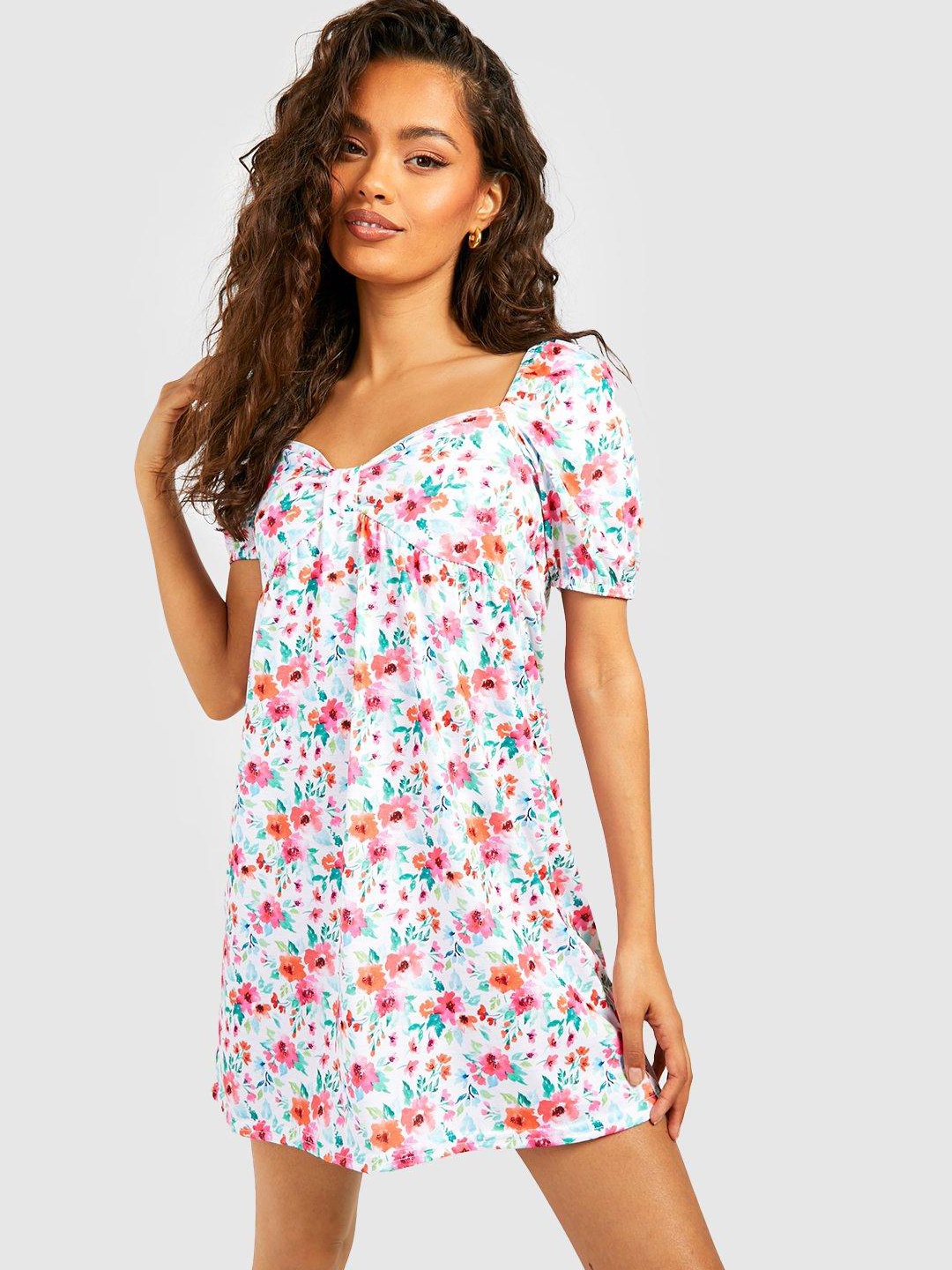 

Boohoo Floral Print A-Line Mini Dress, White