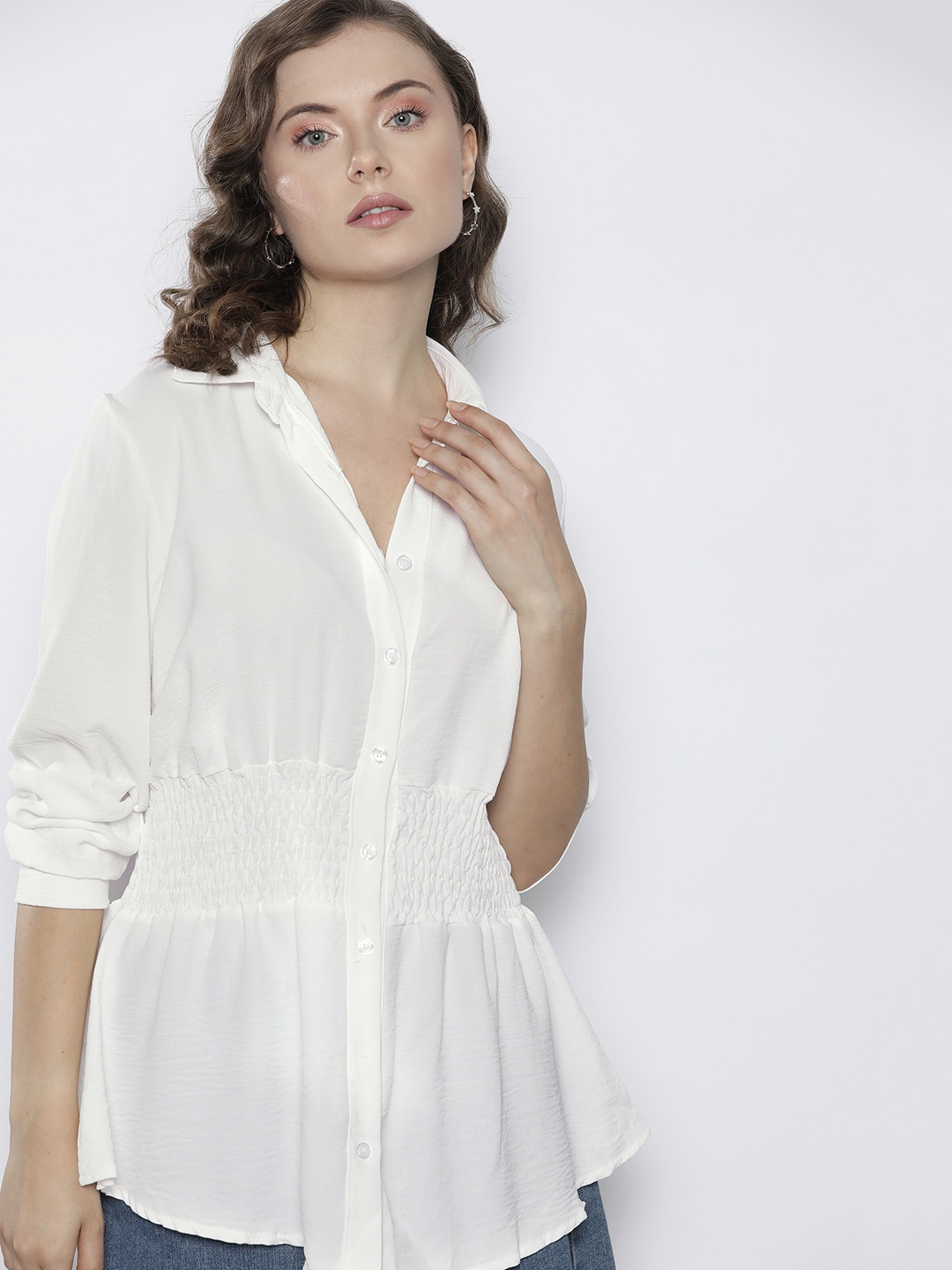 

Boohoo Shirred Shirt Style Top, White