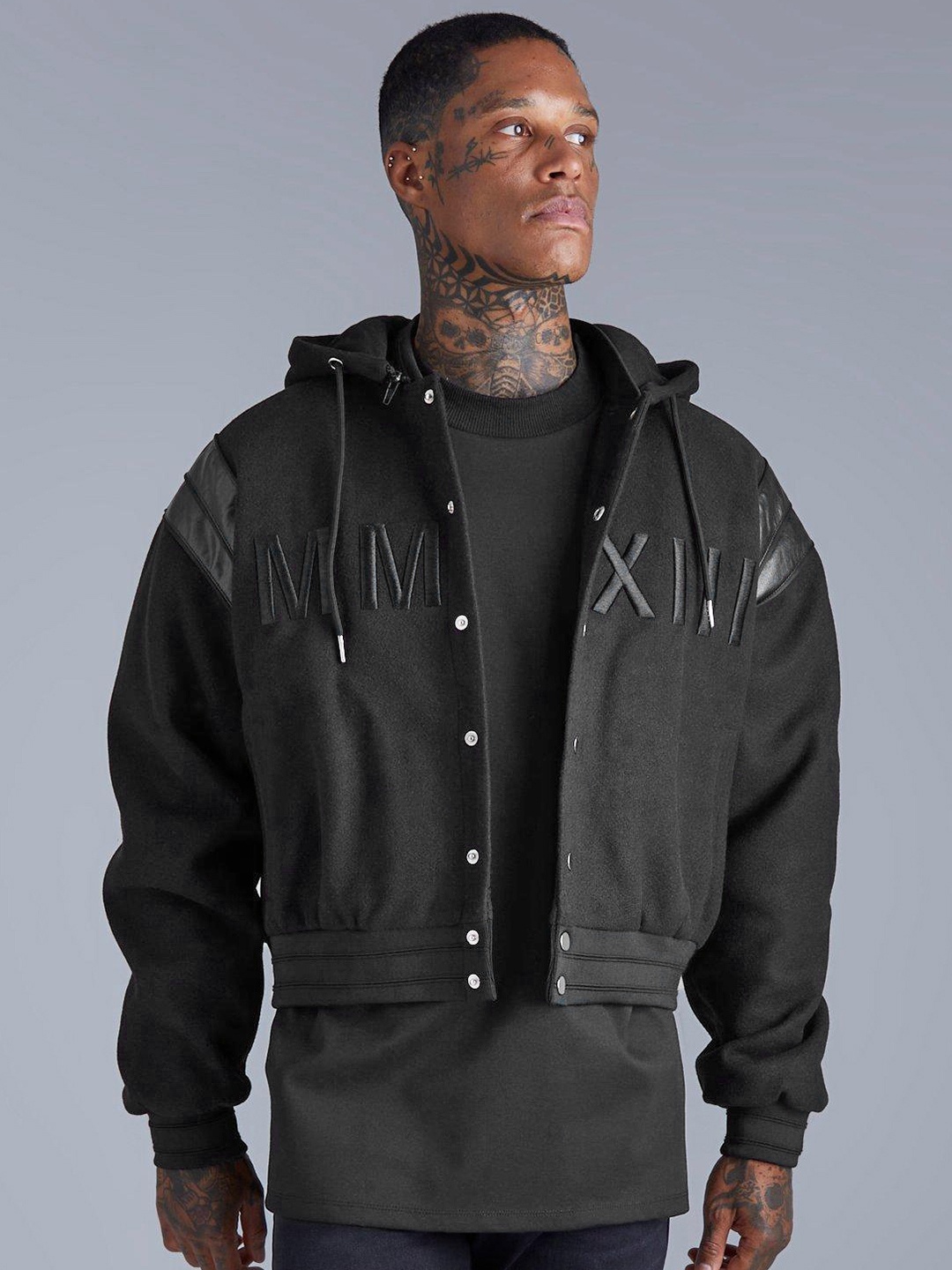 

boohooMAN Embroidered Detail Bomber Jacket, Navy blue