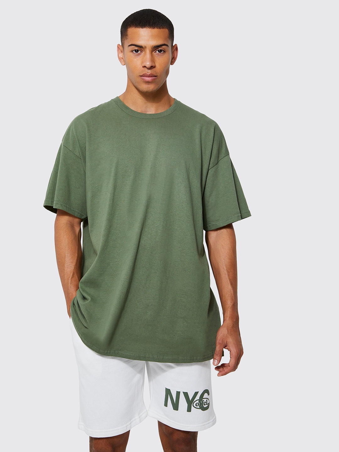 

boohooMAN Oversized Tonal Puff Printed Pure Cotton Co-Ords, Olive