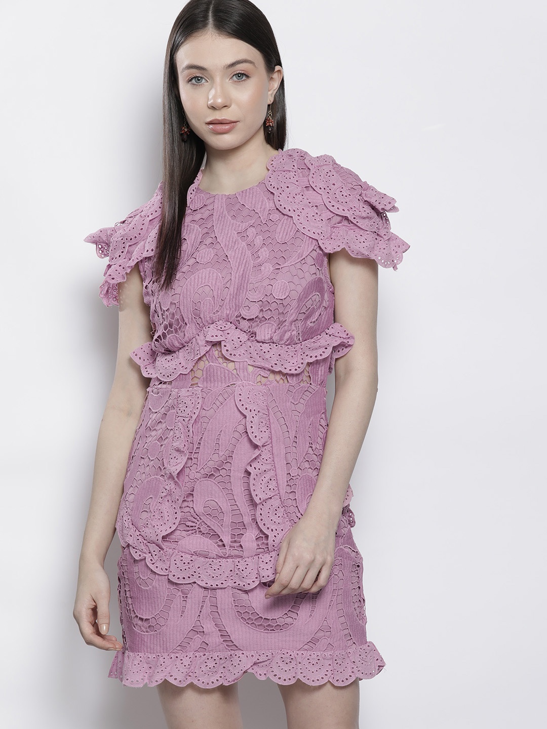 

Boohoo Lace Detail Cotton A-Line Dress, Pink