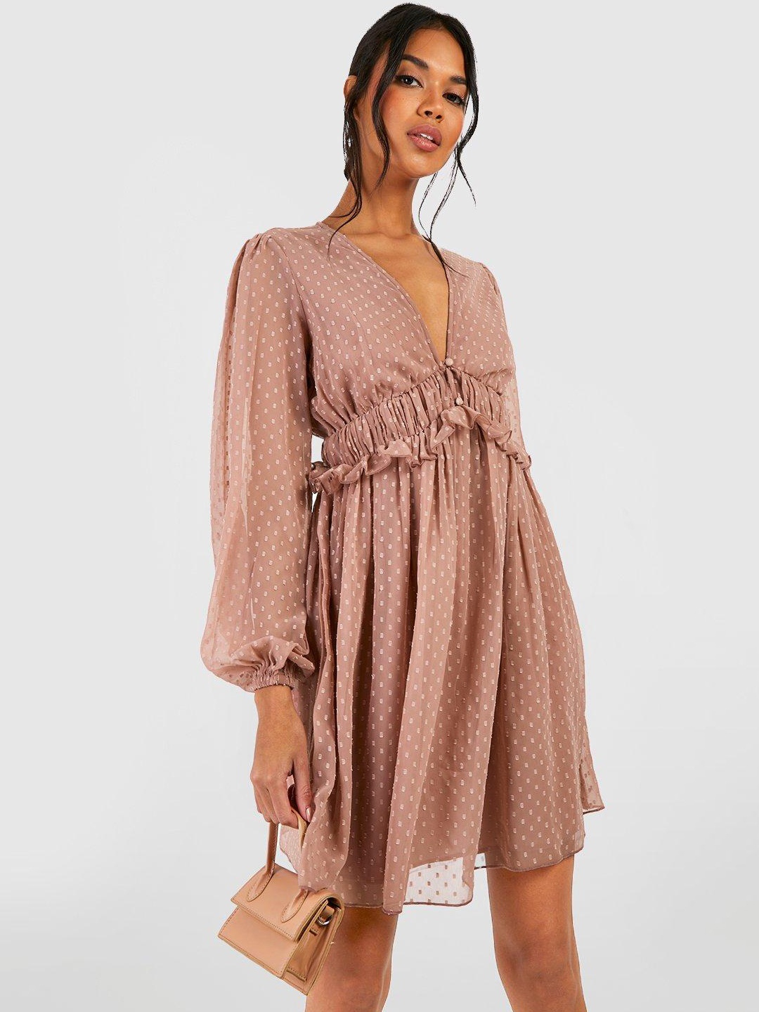 

Boohoo Dobby Weave Empire Mini Dress, Rose