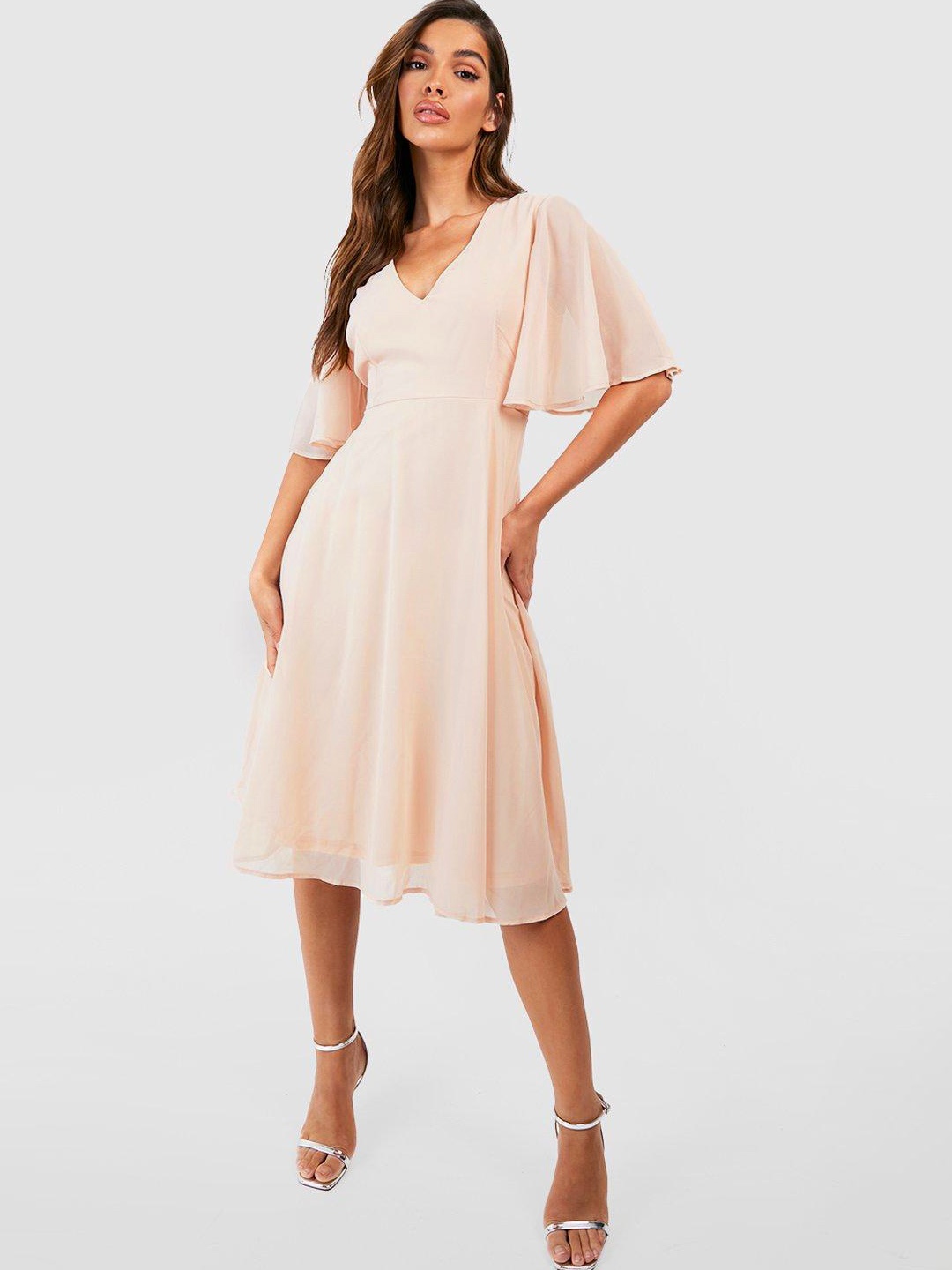 

Boohoo Solid Midi Dress, Peach