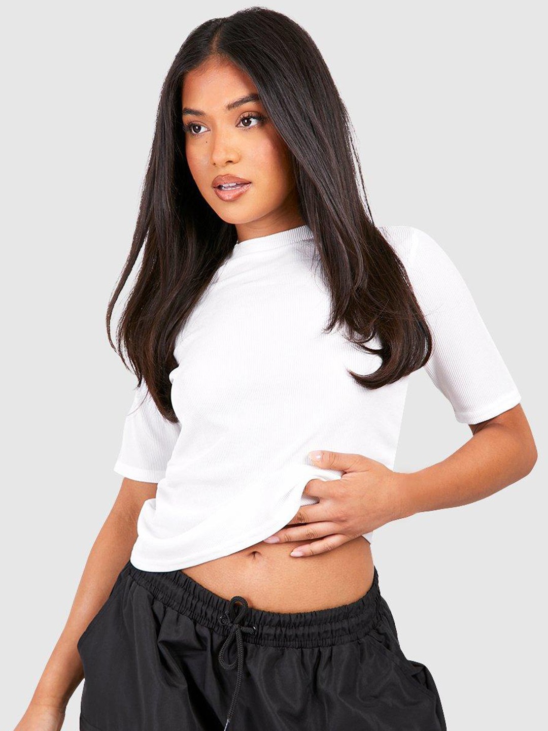 

Boohoo Petite Ribbed Basic T Shirt, White
