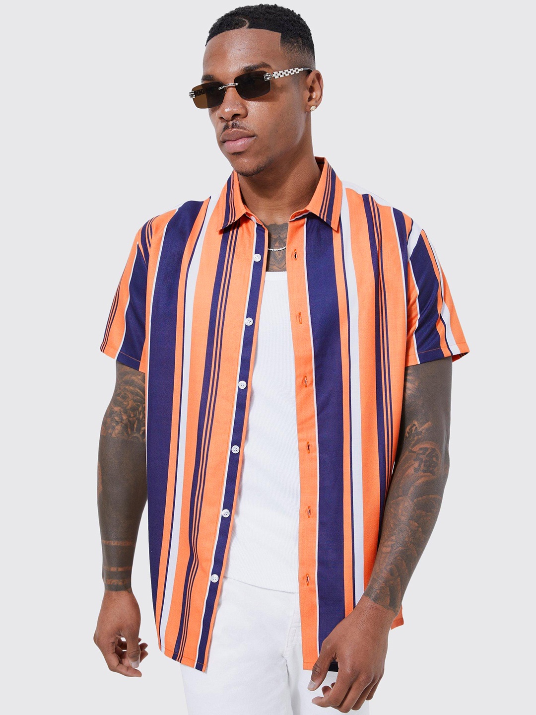 

boohooMAN Striped Casual Shirt, Peach