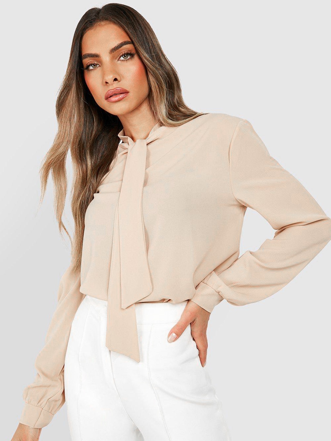 

Boohoo Tie-Up Neck Top, Pink