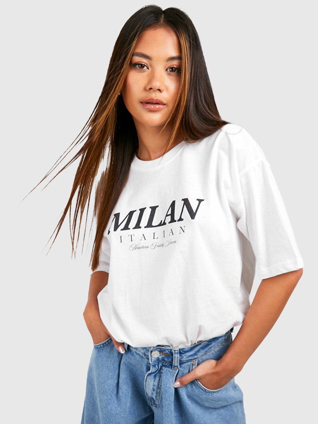 

Boohoo Cotton Printed Drop-Shoulder Oversized T-shirt, White