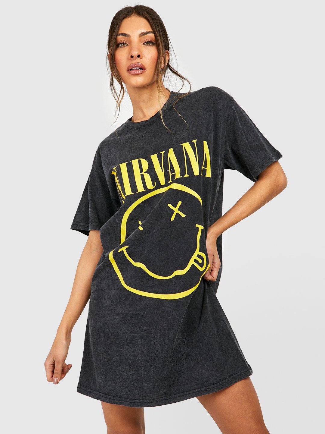 

Boohoo Printed Pure Cotton T-shirt Dress, Charcoal