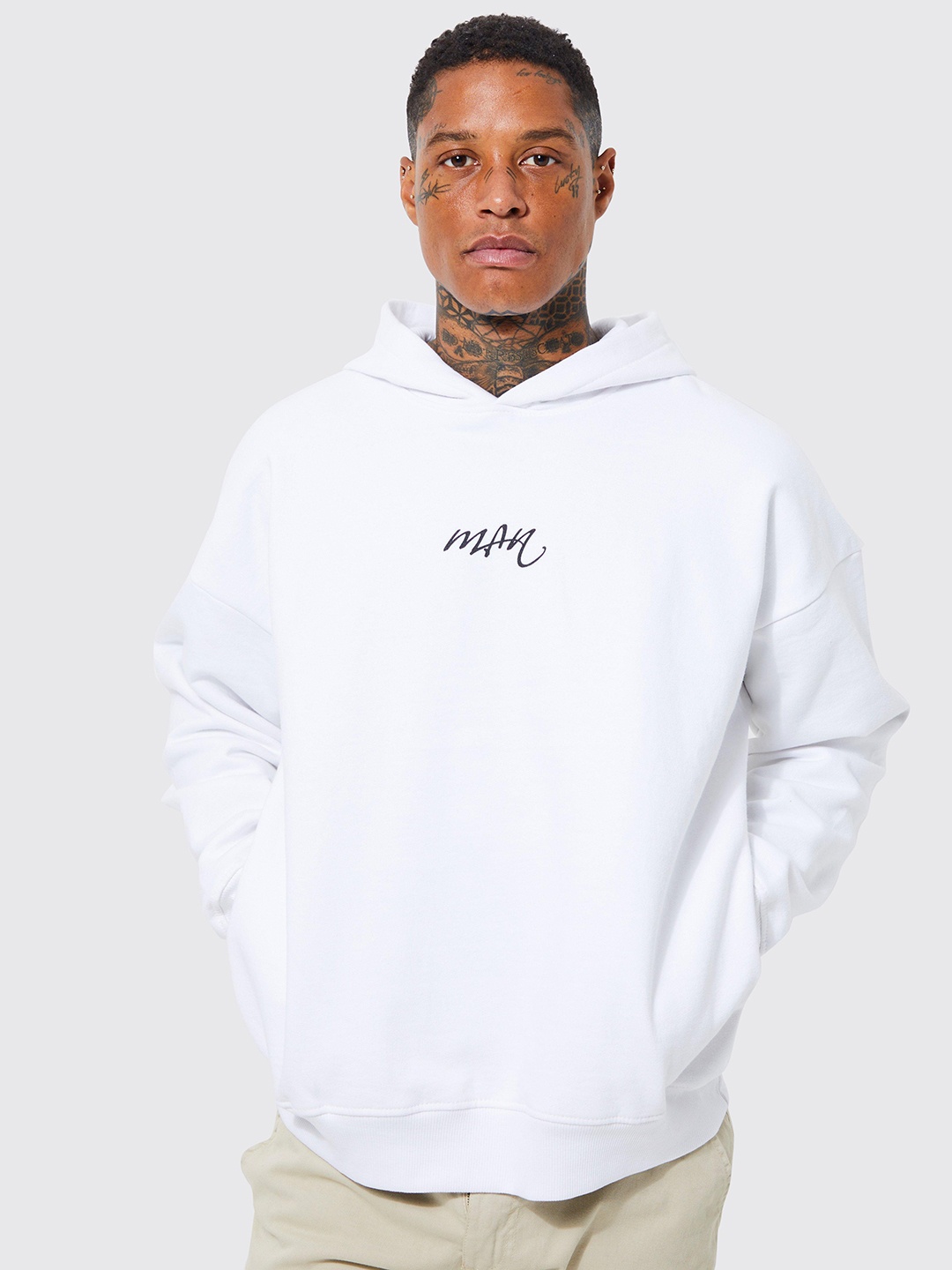 

boohooMAN Oversized Heavyweight Hooded Sweatshirt, White