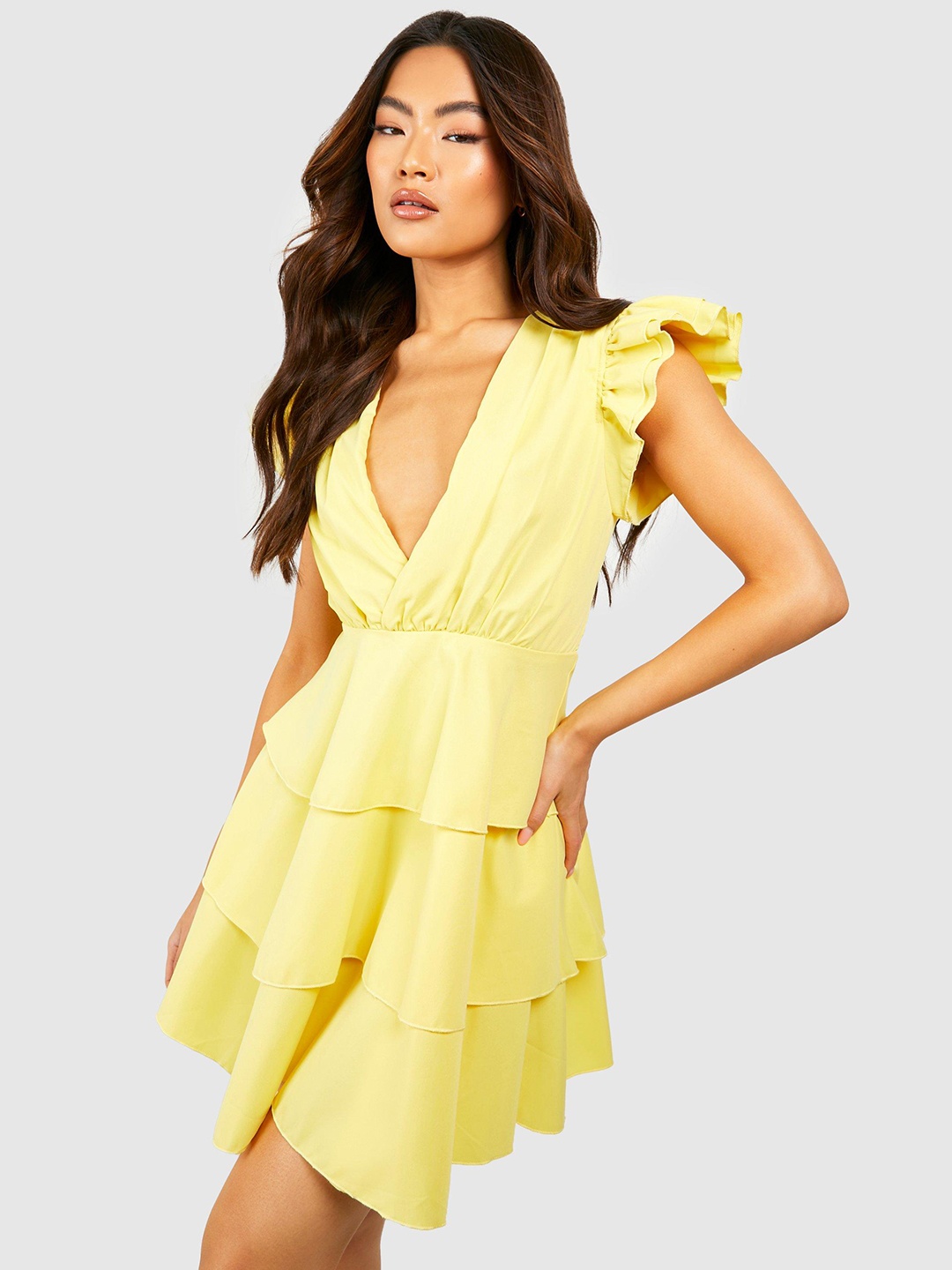 

Boohoo Layered Pure Cotton A-Line Mini Dress, Yellow