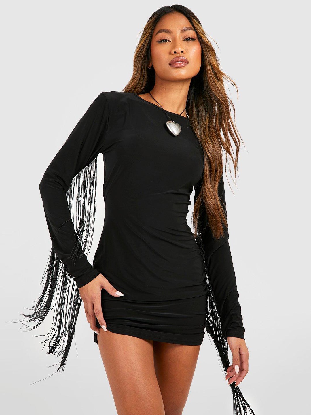 

Boohoo Fringed Bodycon Mini Dress, Black