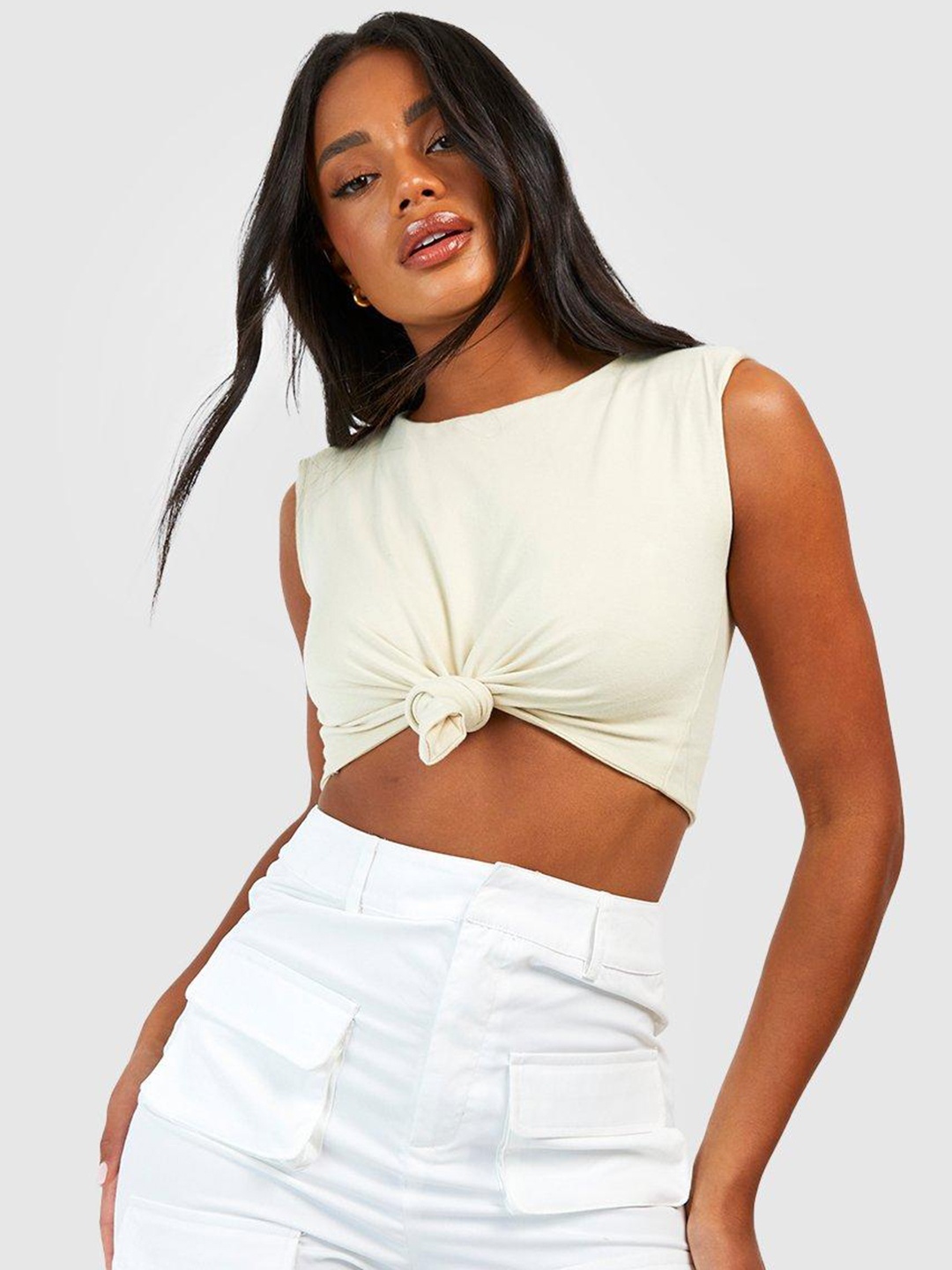 

Boohoo Twisted Cotton Crop Top, White