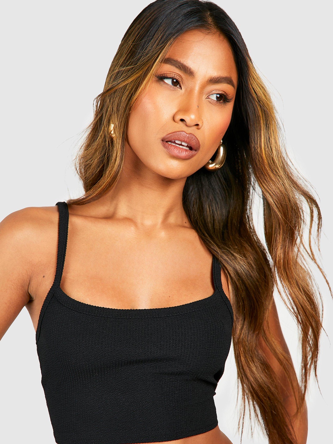 

Boohoo Ribbed Crop Top, Black