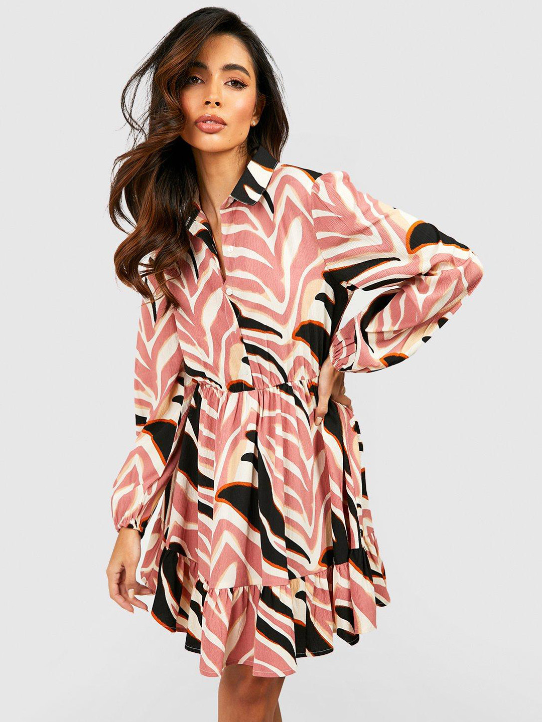 

Boohoo Printed A-Line Dress, Pink