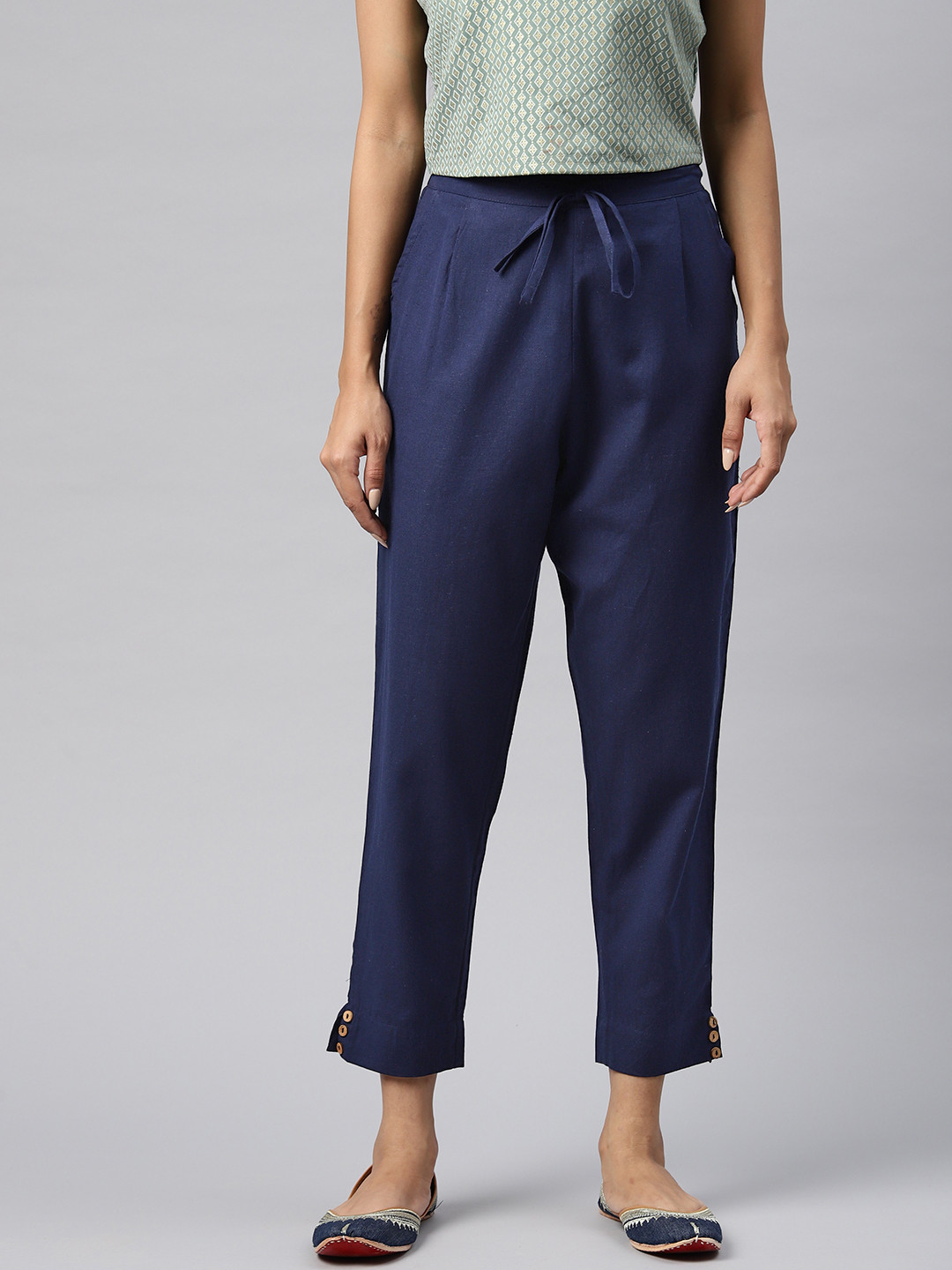

Readiprint Tapered Fit High-Rise Pleated Ethnic Trousers, Navy blue