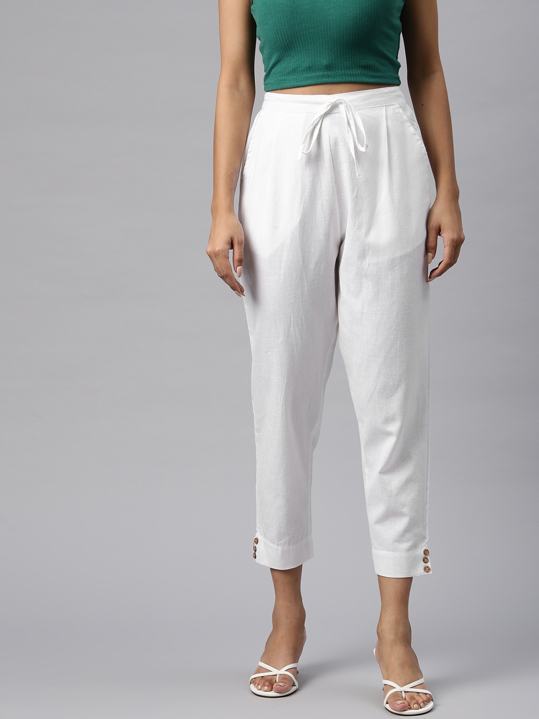 

Readiprint Tapered Fit High-Rise Pleated Ethnic Trousers, White