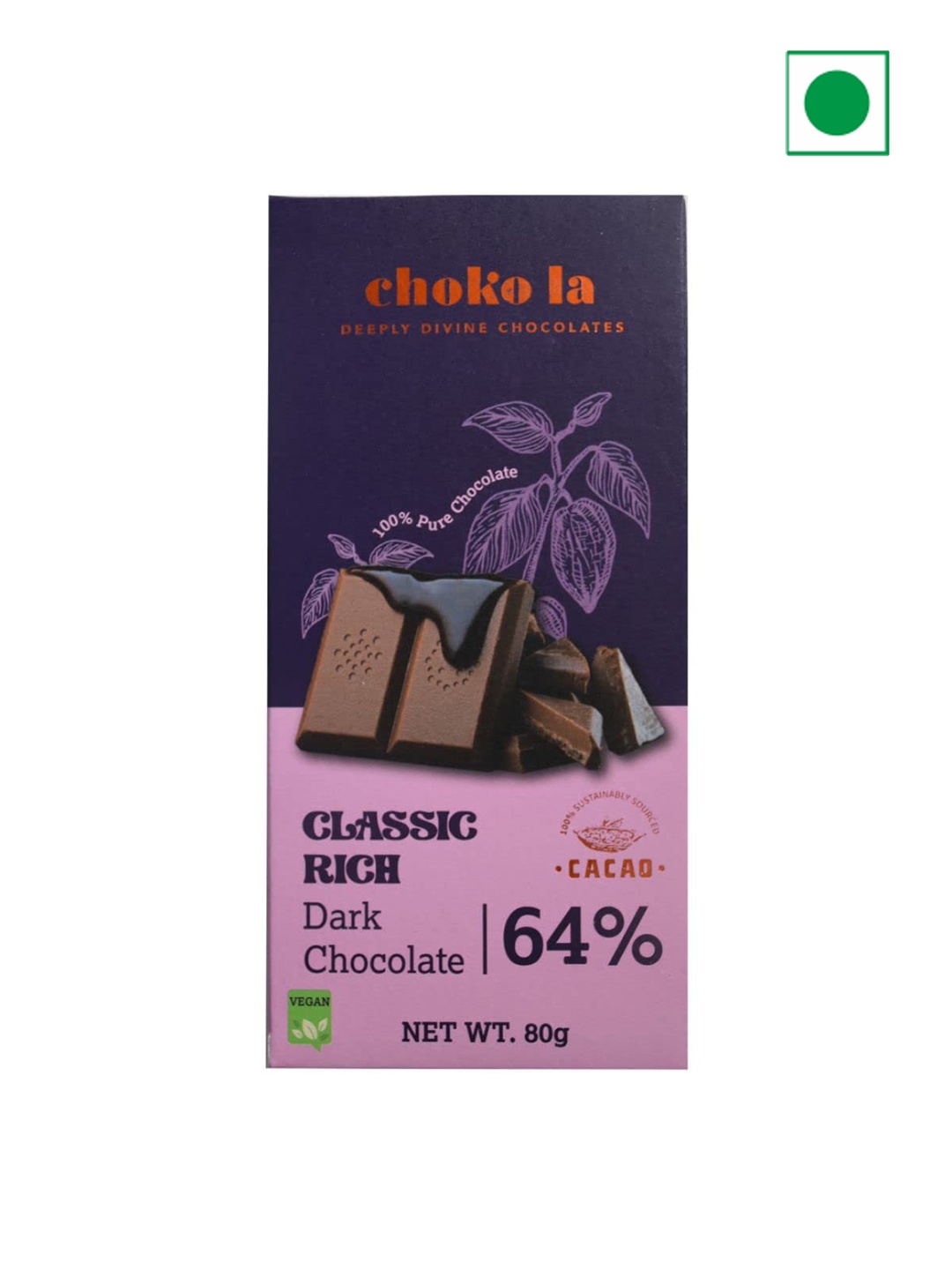 

choko la Classic Rich 64% Dark Chocolate Bar - 80 gm, Blue