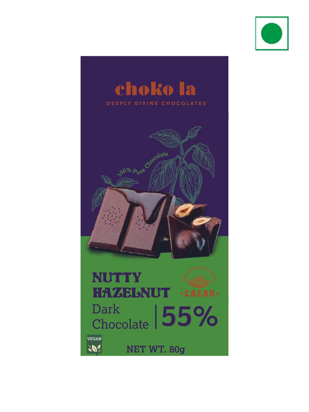 

choko la Nutty Hazelnut 55% Dark Chocolate Vegan Bar- 80 gm, Blue