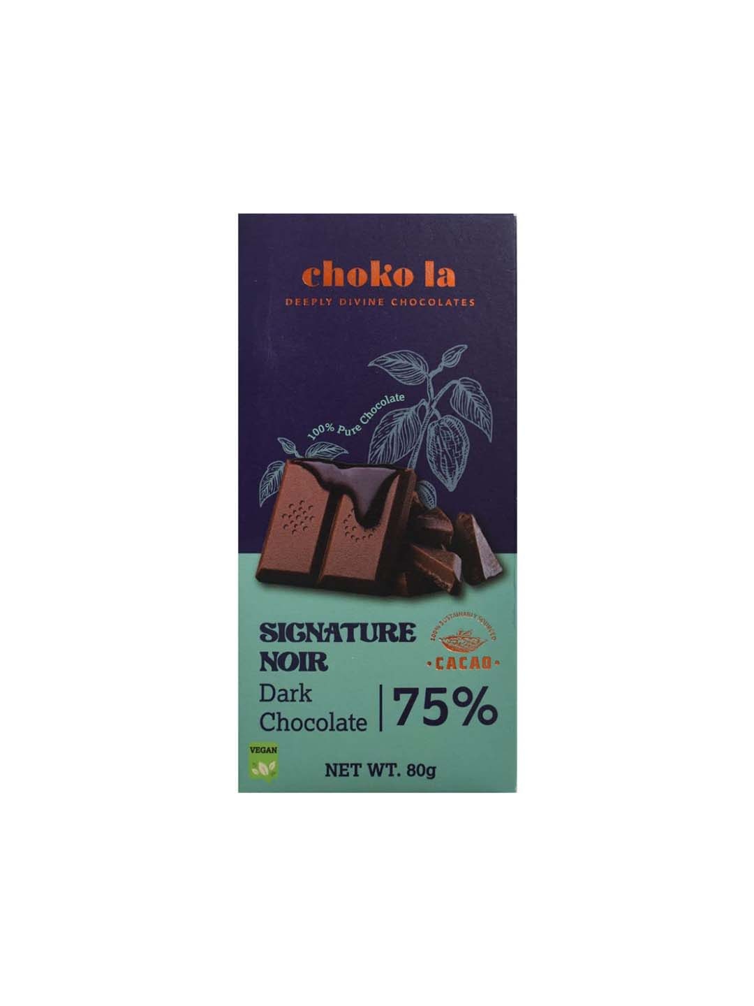 

choko la Signature Noir 75% Dark Chocolate Vegan Bar-80 gms, Blue