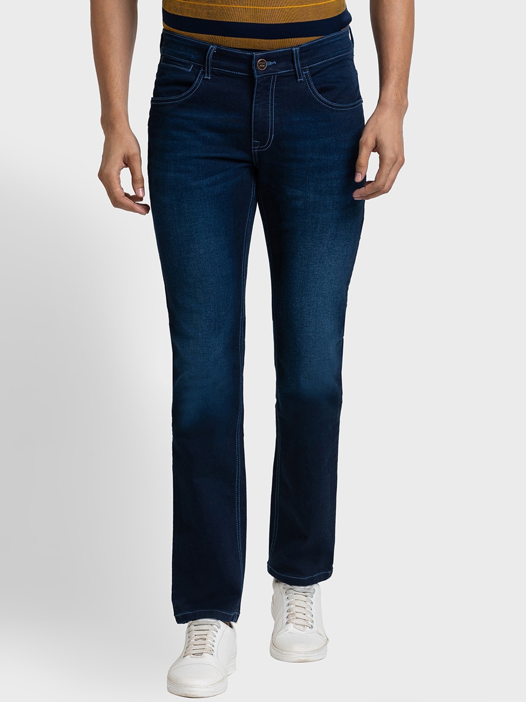 

ColorPlus Men Tapered Fit Clean Look Light Fade Stretchable Jeans, Blue