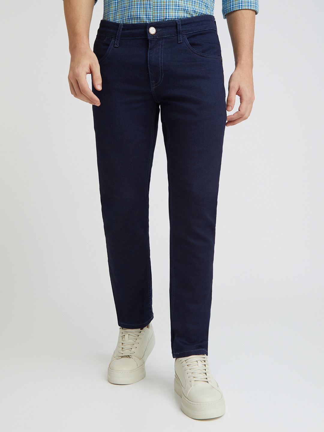 ColorPlus Men Tapered Fit Clean Look Light Fade Stretchable Jeans, Blue