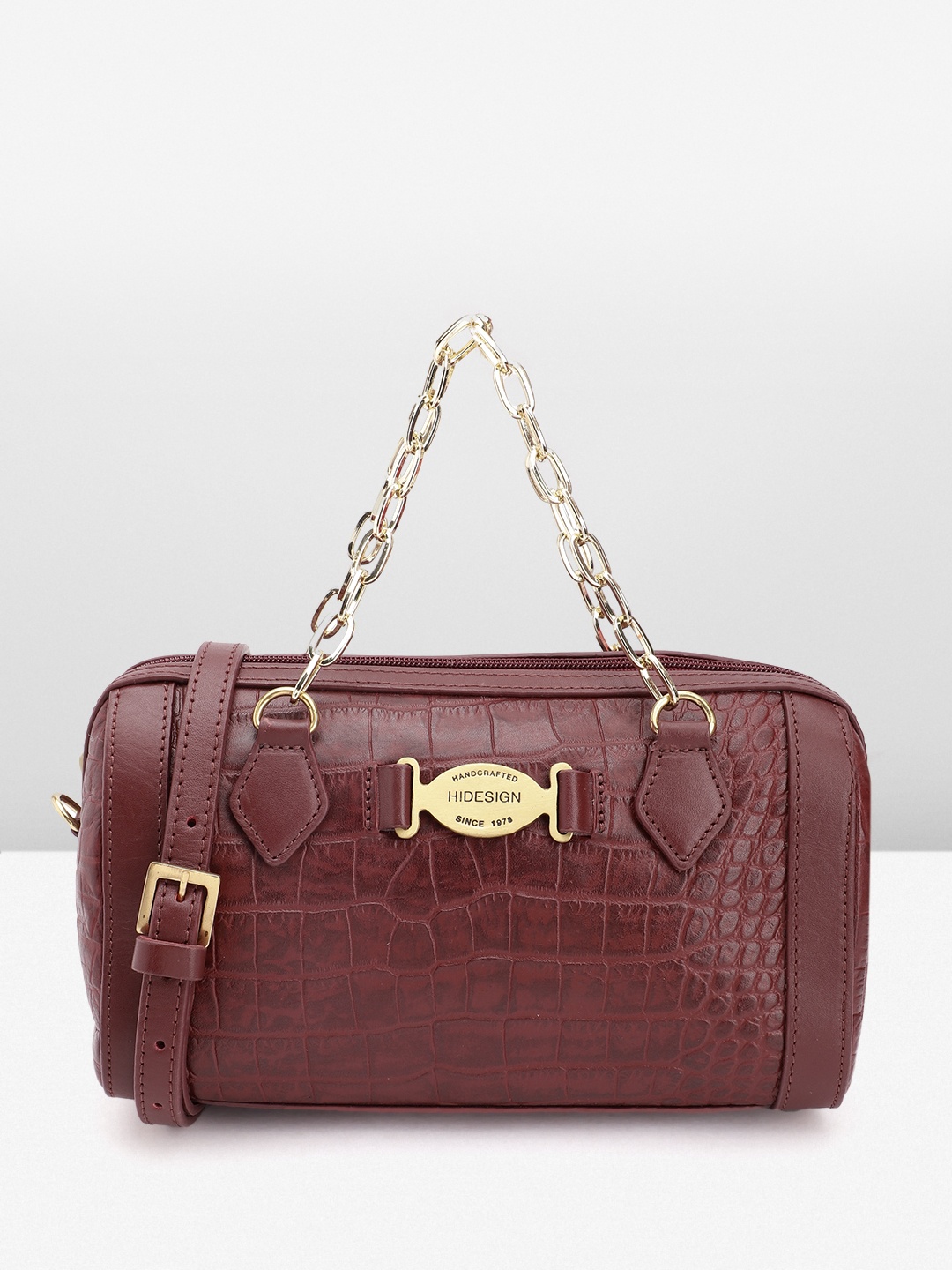 

Hidesign Croc-Textured Leather Bowling Handheld Bag, Maroon