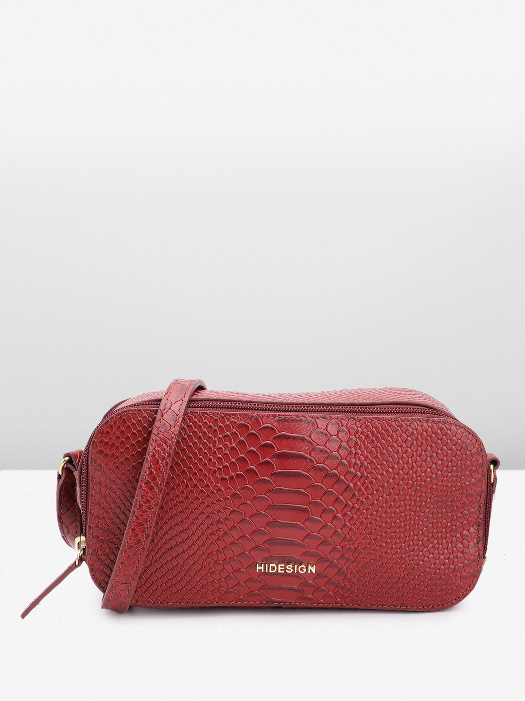 

Hidesign Snake Skin Textured Leather Structured Sling Bag, Maroon