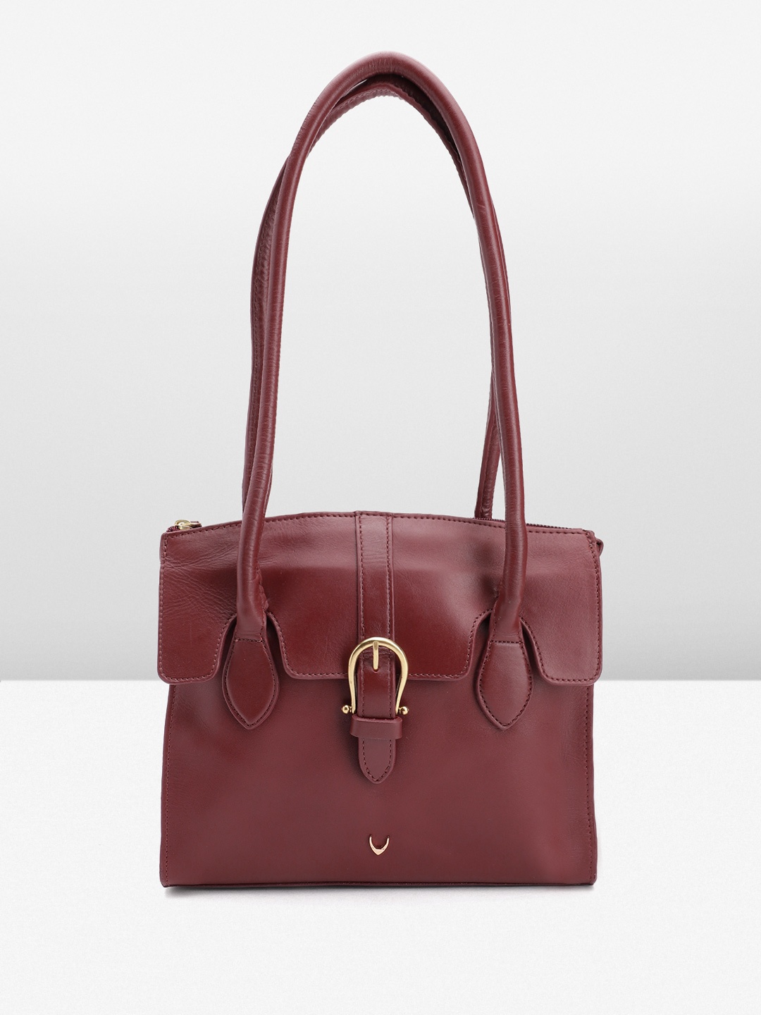 

Hidesign Leather Structured Shoulder Bag with Buckle Detail, Maroon