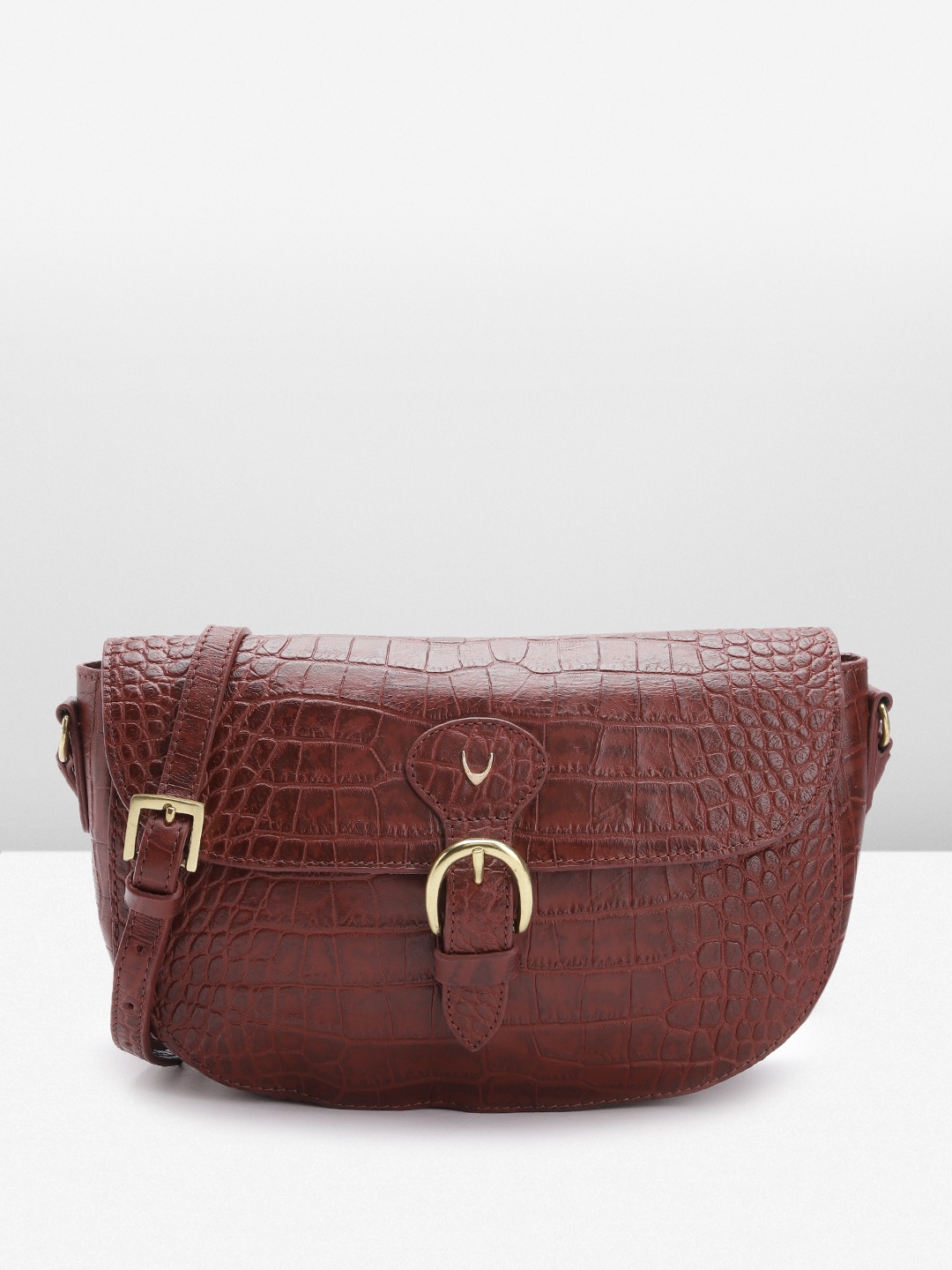 

Hidesign Croc Textured Leather Structured Sling Bag, Maroon