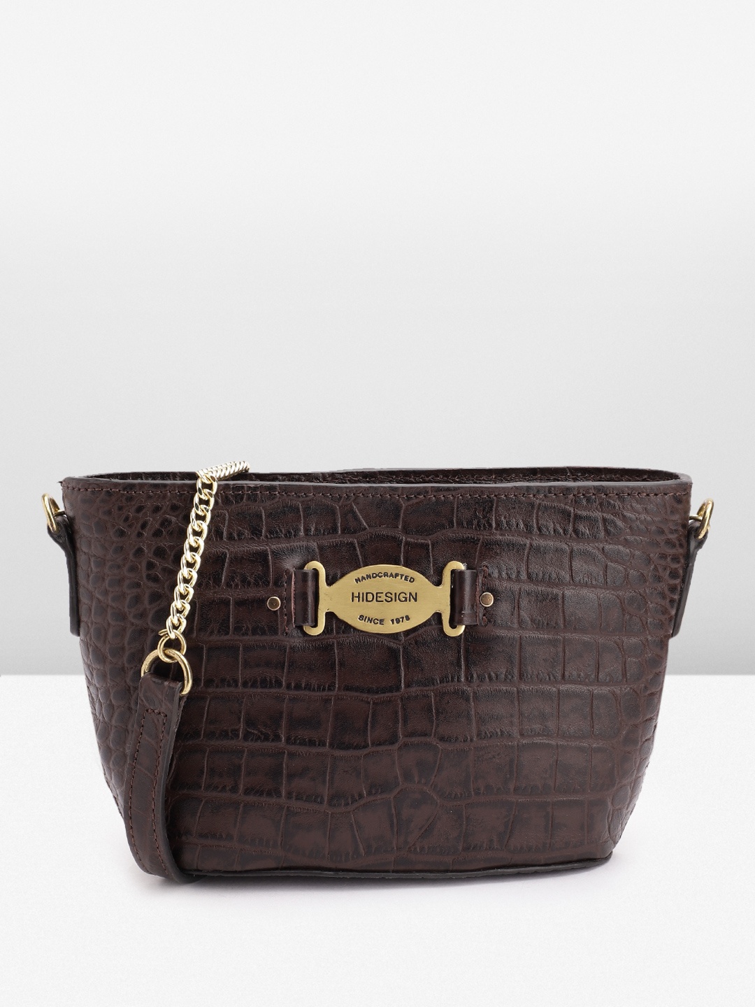 

Hidesign Croc Textured Leather Structured Sling Bag, Brown