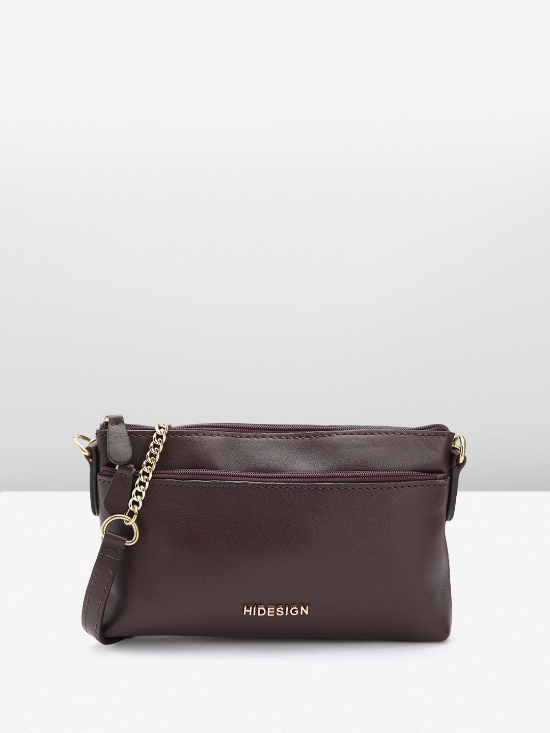 

Hidesign Leather Structured Sling Bag, Coffee brown
