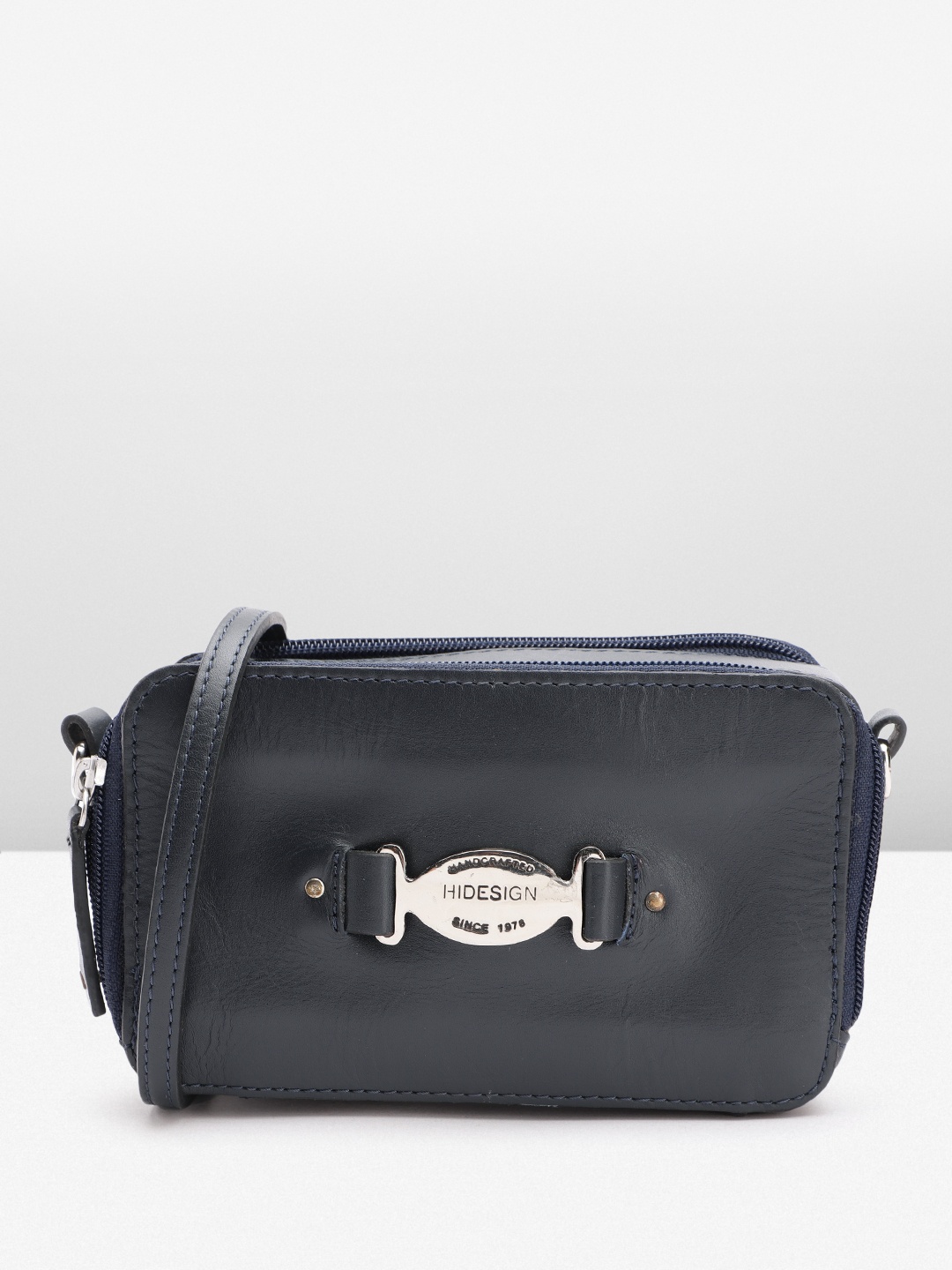 

Hidesign Leather Structured Shoulder Bag, Navy blue