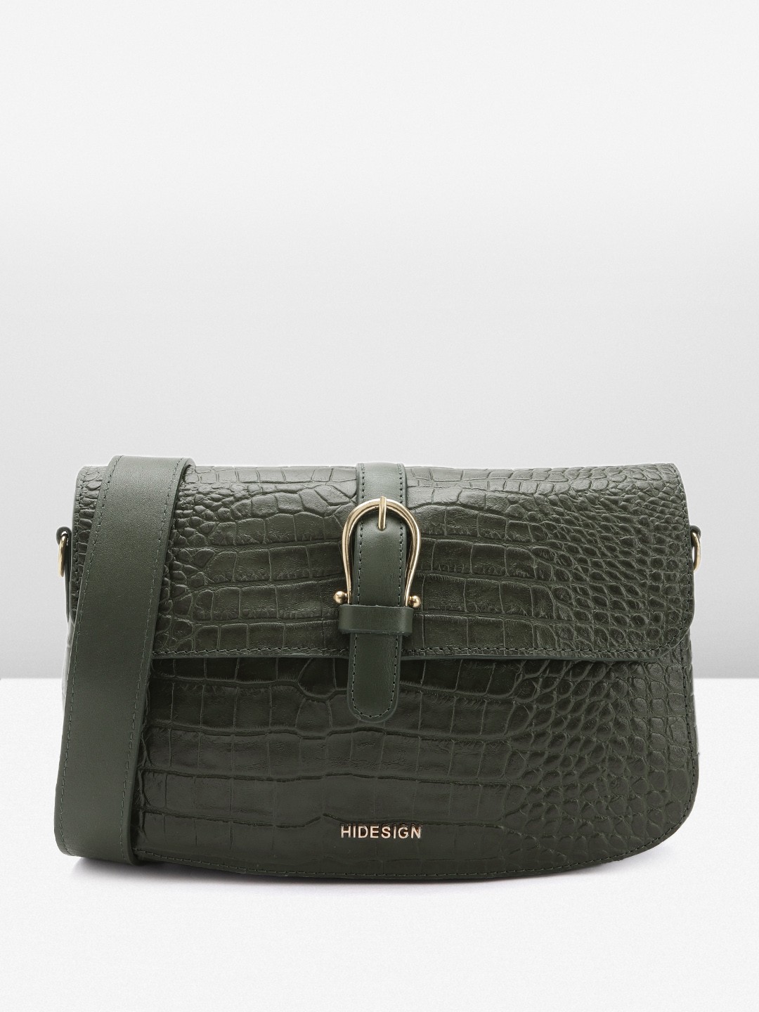 

Hidesign Croc Textured Leather Structured Sling Bag, Green