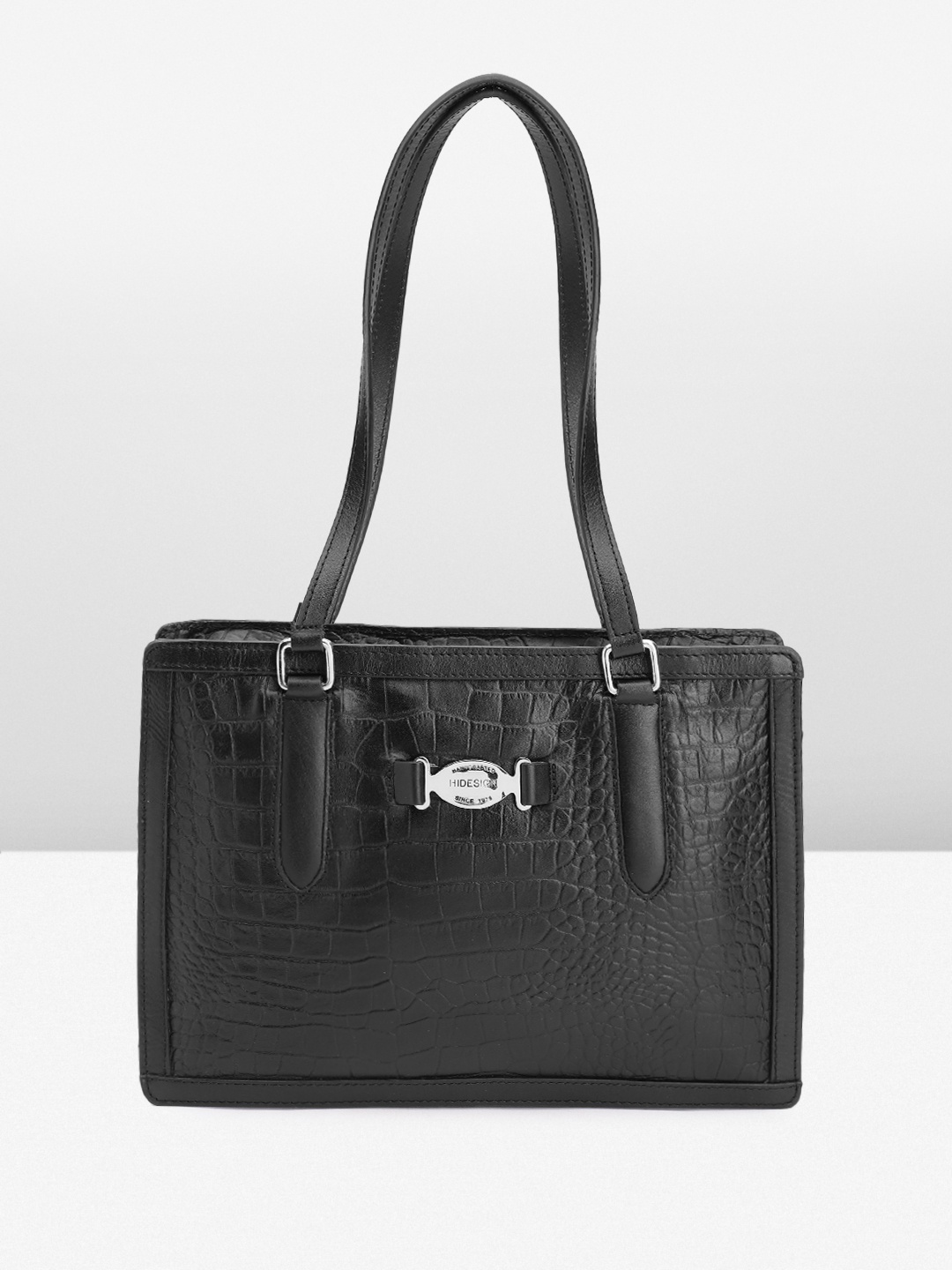 

Hidesign Croc Textured Leather Structured Shoulder Bag, Black
