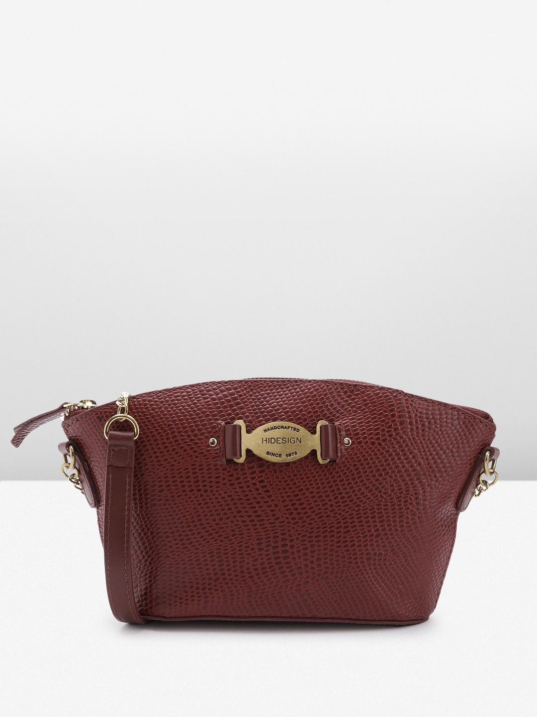 

Hidesign Croc Textured Leather Structured Sling Bag, Maroon