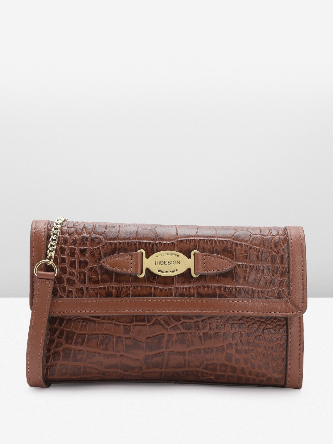 

Hidesign Croc Textured Leather Structured Sling Bag, Brown