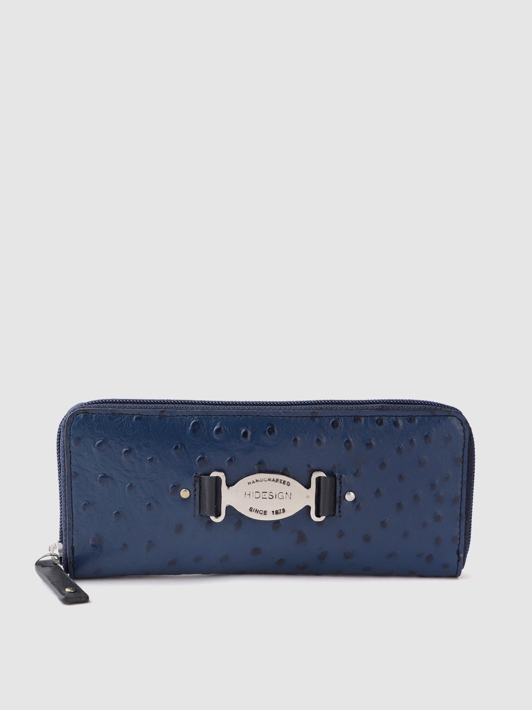 

Hidesign Women Croc Textured Leather Zip Around Wallet, Navy blue