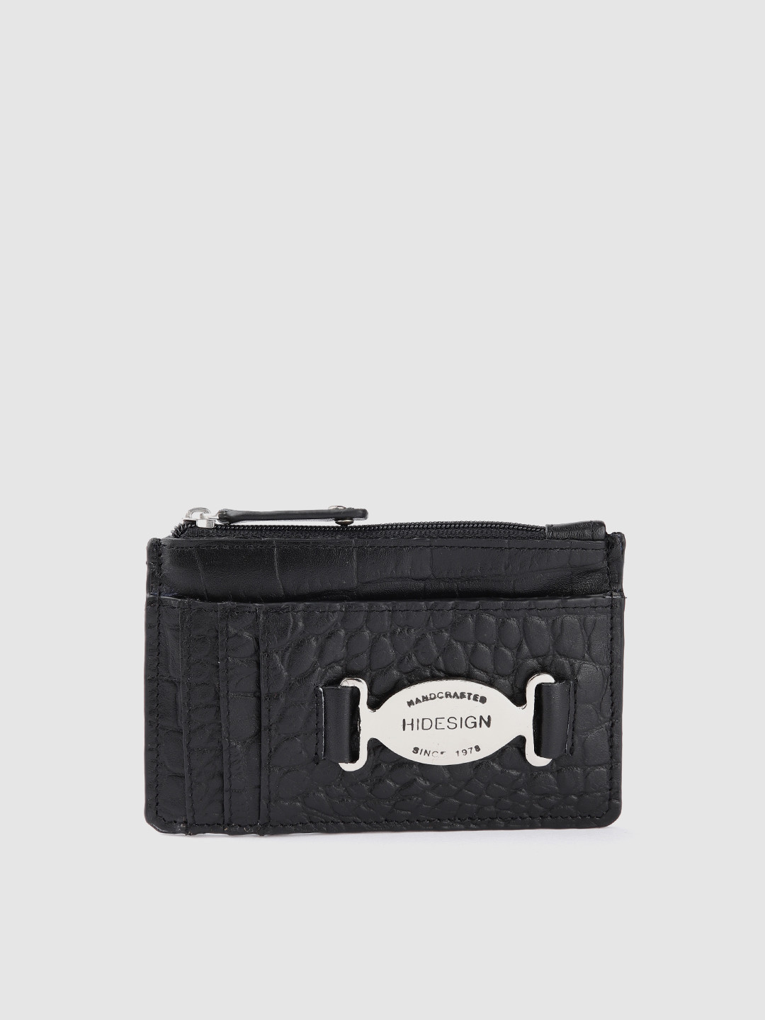 

Hidesign Women Croc-Textured Leather Card Holder, Black