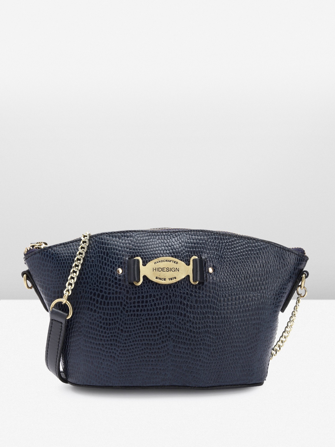 

Hidesign Snake Skin Textured Leather Structured Sling Bag, Navy blue