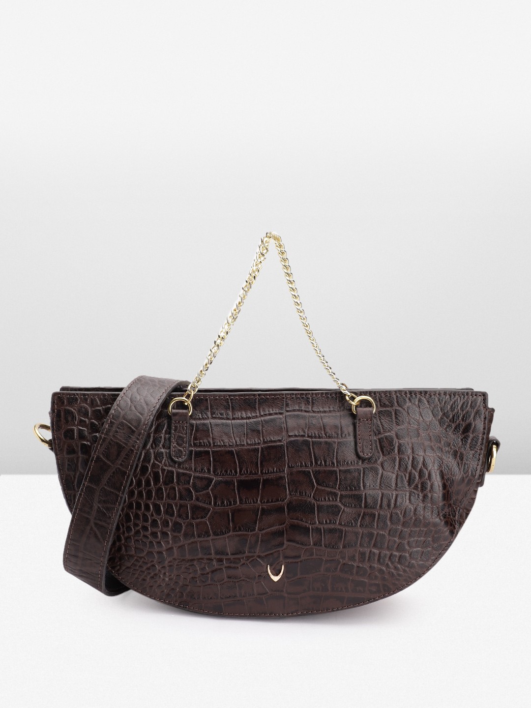 

Hidesign Croc Textured Leather Half Moon Handheld Bag, Coffee brown