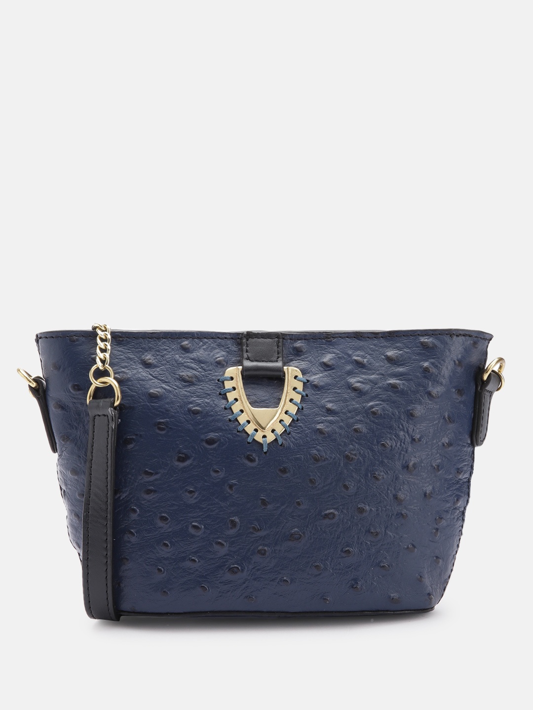 

Hidesign Textured Leather Structured Sling Bag, Navy blue