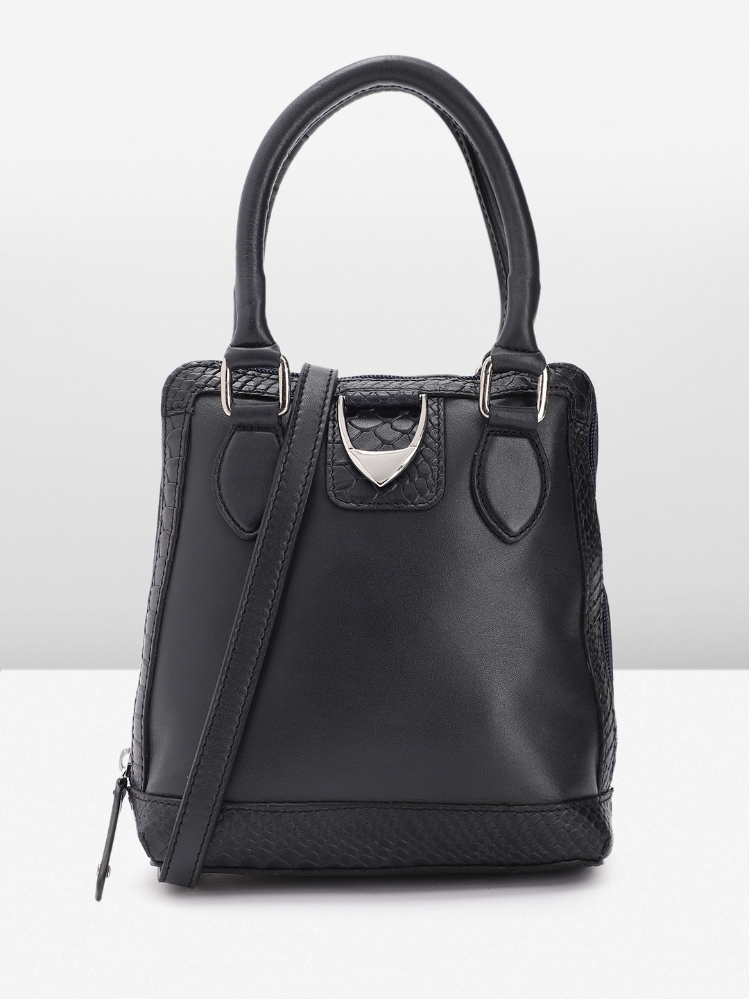

Hidesign Solid Leather Structured Handheld Bag, Navy blue