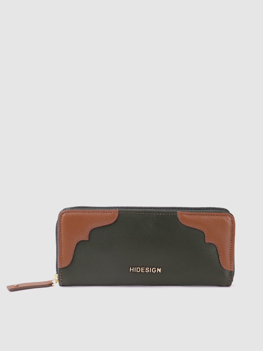 

Hidesign Women Colourblocked Leather Zip Around Wallet, Olive